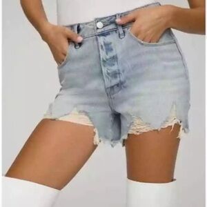 Good American Bombshell Distressed Denim Jean Shorts 00 24 NWT